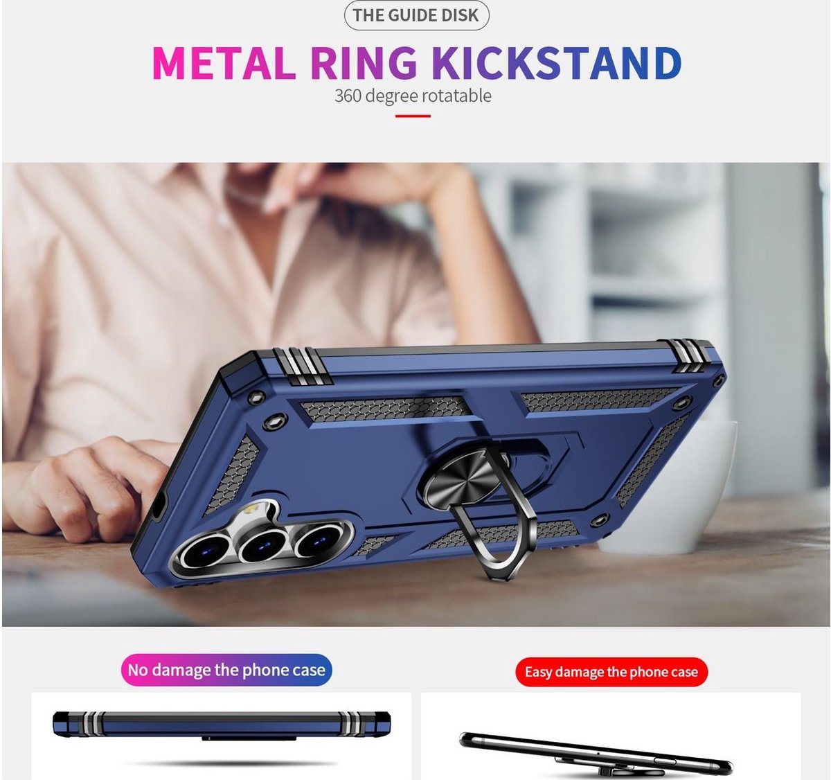 Mobigear Hoesje geschikt voor Samsung Galaxy S25 Plus Telefoonhoesje Hardcase | Mobigear Armor ring Backcover Shockproof met Ringhouder | Schokbestendig Galaxy S25 Plus Telefoonhoesje | Anti Shock Proof - Blauw