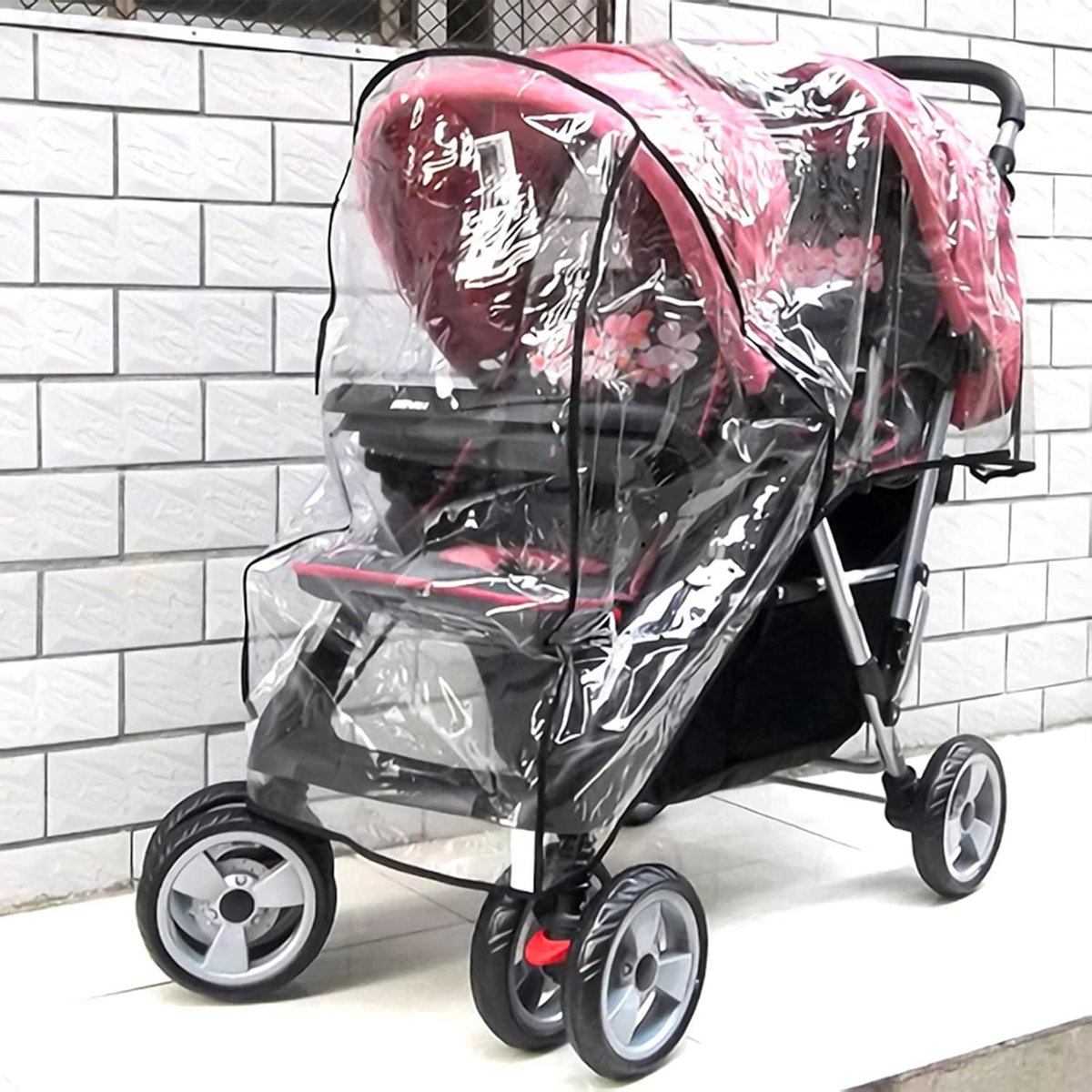 Universele regenhoes voor dubbele kinderwagen - Zachte, niet-giftige regenhoes - Transparante, winddichte, stofdichte hoes, Brother kinderwagen regenhoes - Stroller Sports kinderwagen waterdichte hoes – foto 7