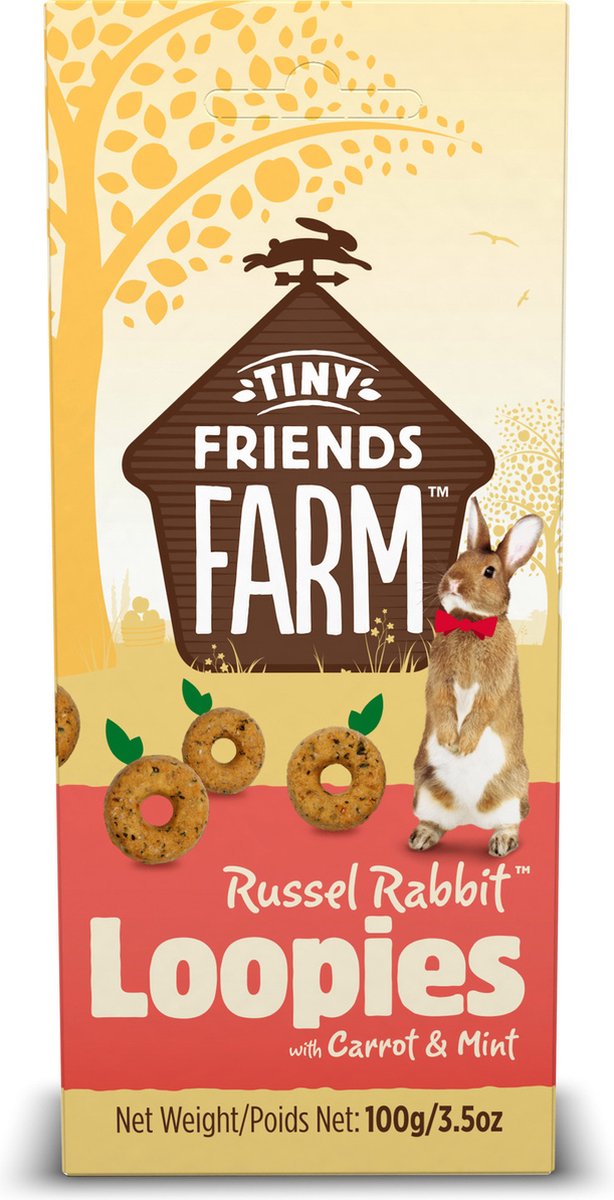 Tiny Friends Farm Russel Rabbit Loopies - Knaagdiersnack - Wortel Munt 100 g