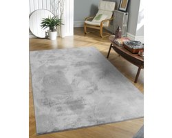 Flycarpets Amalfi vloerkleed Grijs - Hoogpolig wasbaar Fluffy en Zacht - 160x230 cm