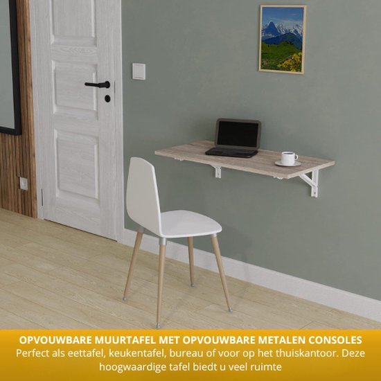 DlandHome Klaptafel, klein, houten bureau, inklapbaar, 100 x 60 cm