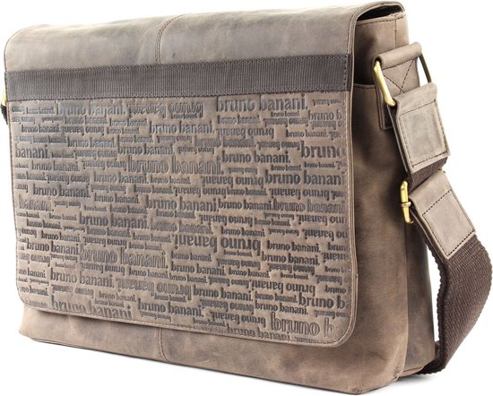 bruno banani Cuir Sac à épaule bandoulière Mallette pour ordinateur portable All Over Postbag Brown Brun