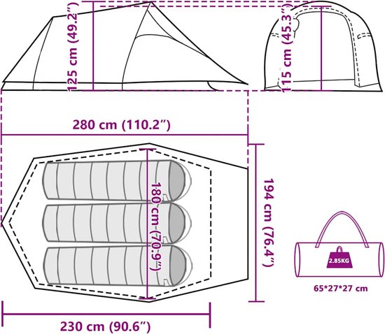 vidaXL - Tunneltent - 3-persoons - waterdicht - camouflage van Vidaxl — afbeelding 5
