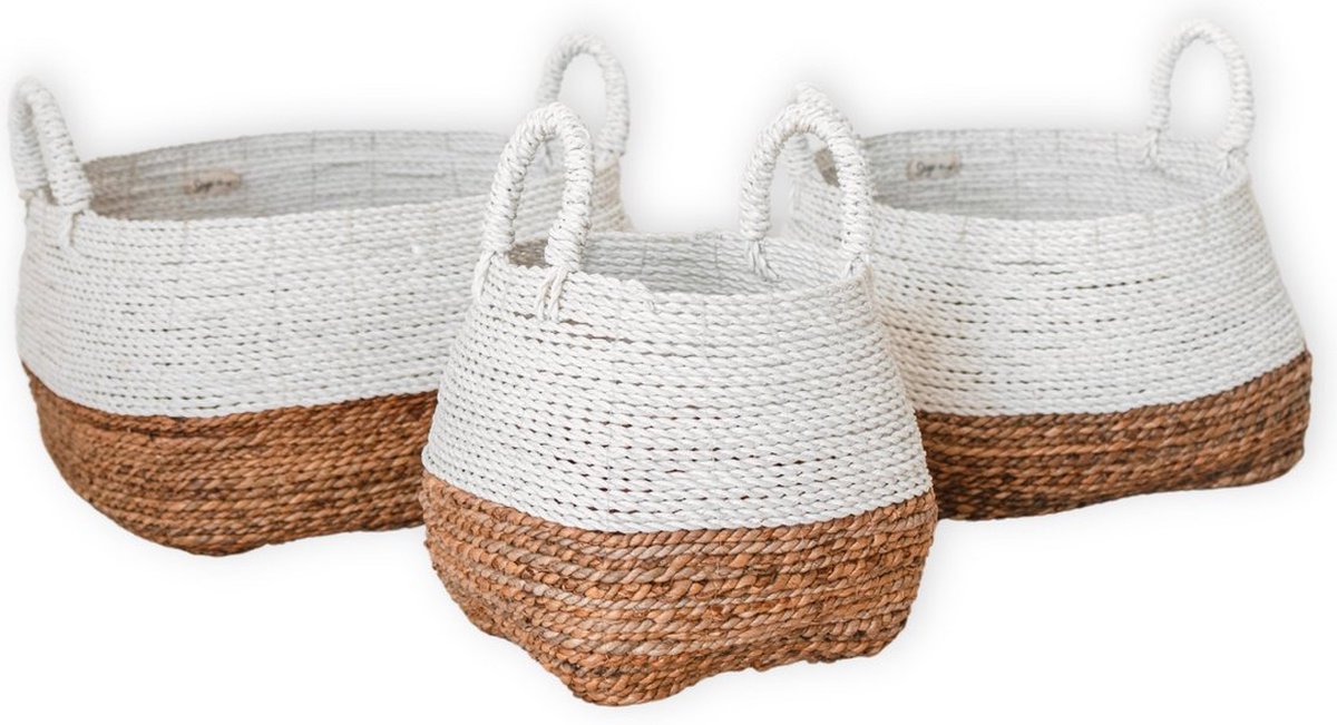 Goedkoopste Small geweven opbergmand wit – Boho decoratieve mand – vierkante wasmand – plankmand gemaakt van bananenvezel MAJALENGKA wit