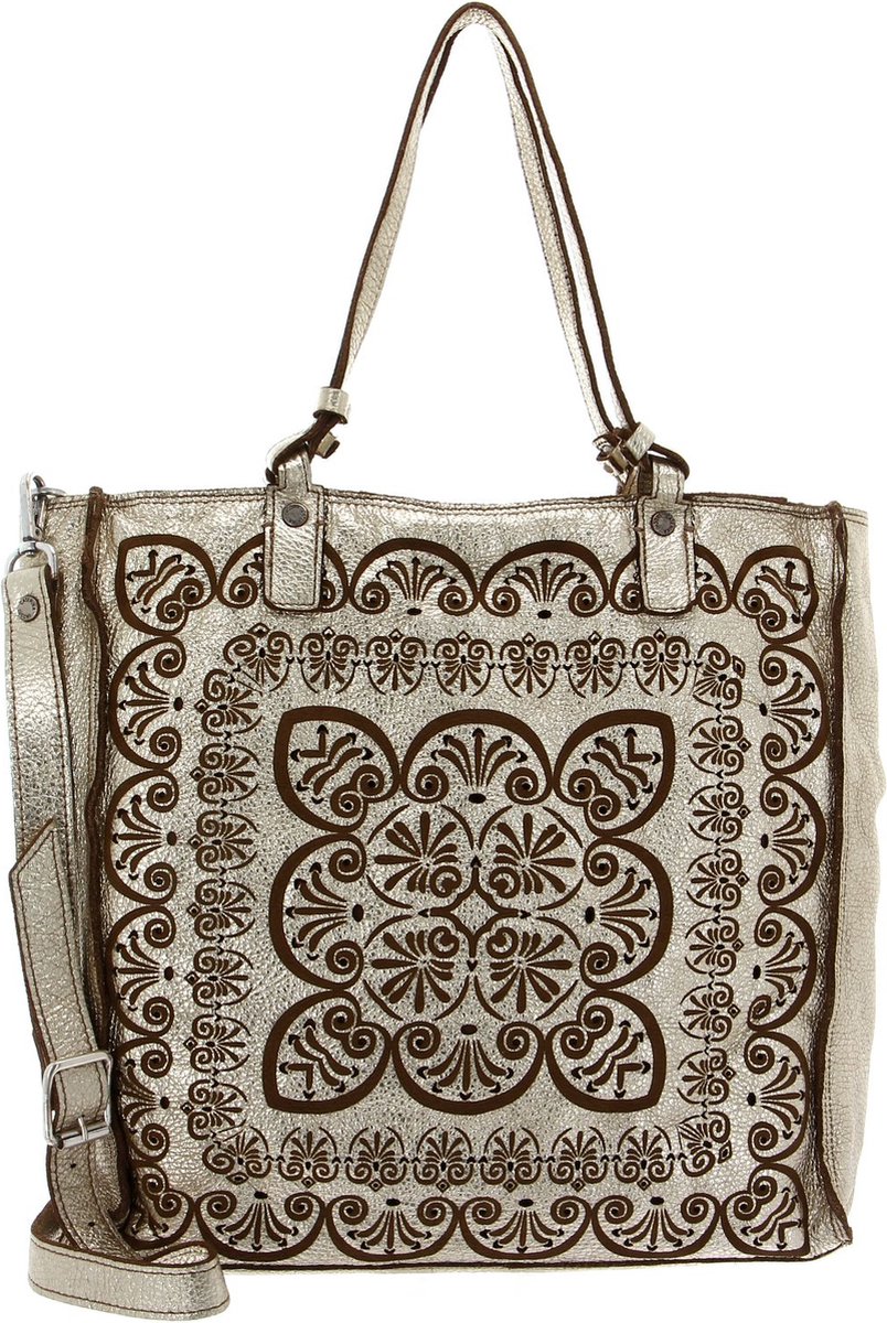 CATERINA LUCCHI Leren Schoudertas Peperomia Shopping Bag Platino + T / Cognac Goudkleurig
