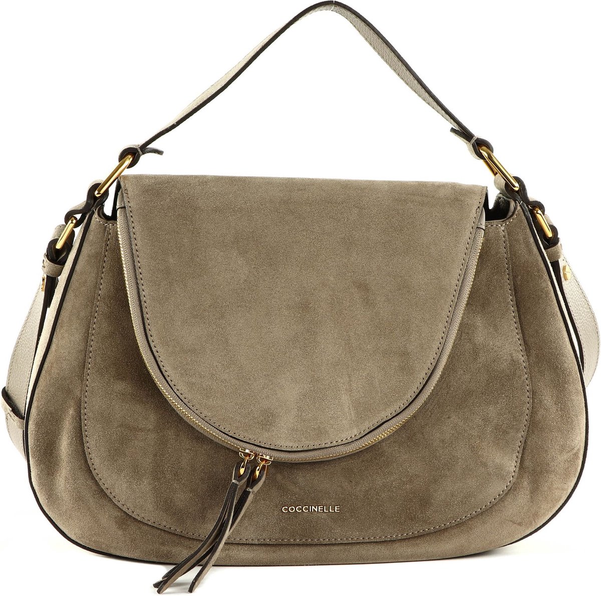 COCCINELLE Leren Schoudertas Handtas Coccinelle Sole Suede Handbag Warm Taupe