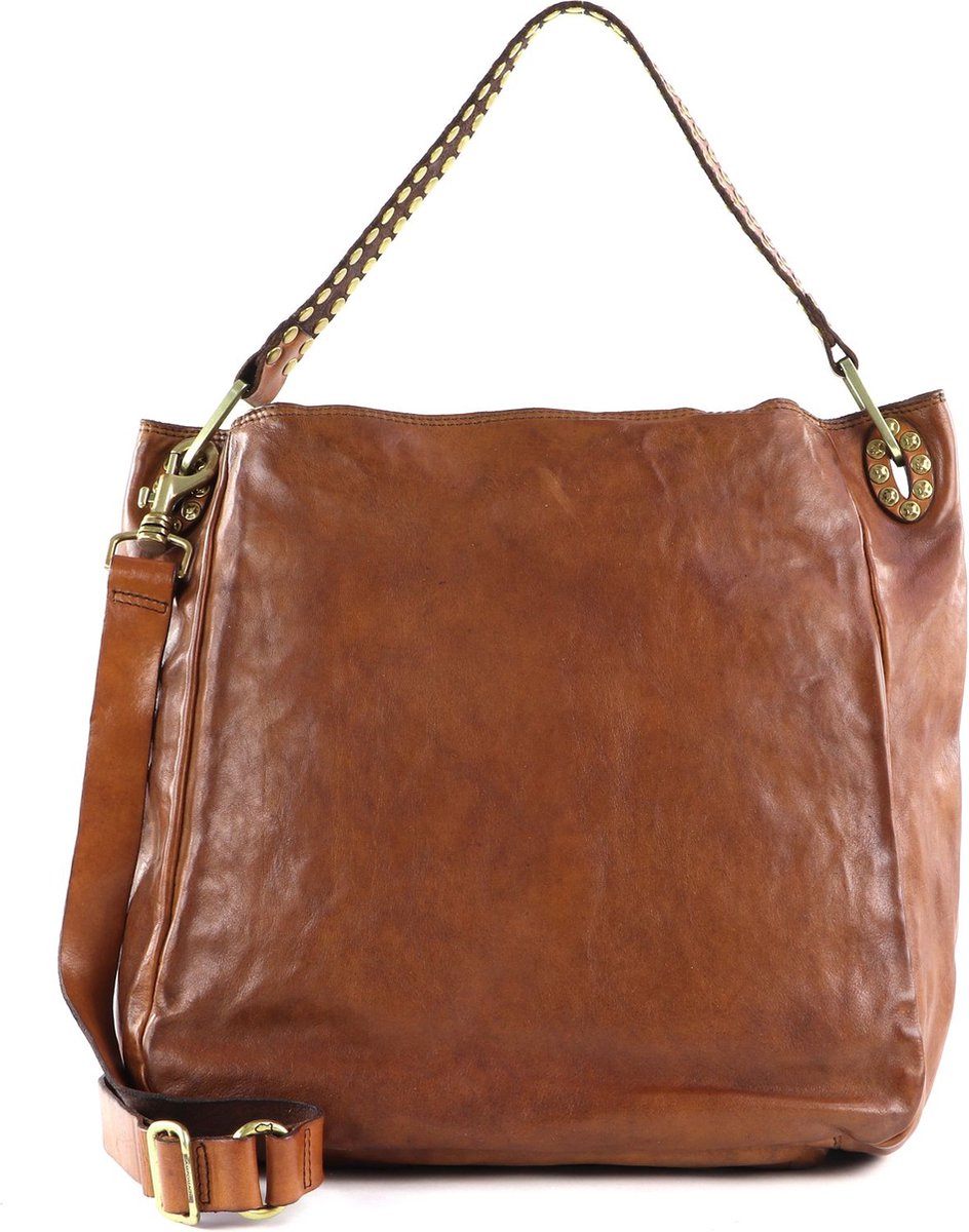 CAMPOMAGGI Leren Schoudertas Handtas Shoulder Bag Cognac Bruine