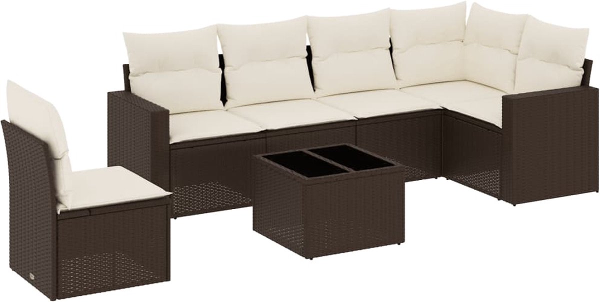 vidaXL 7-delige - Loungeset - met - kussens - poly - rattan - bruin