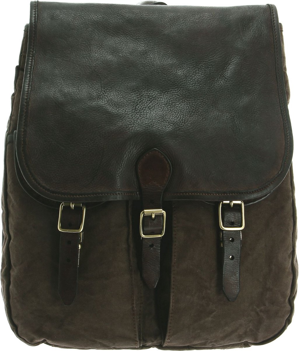 CAMPOMAGGI Leren Vrije tijd rugzak Rugzak met laptopvak Saturno Backpack V.Militare + T / Moro Donkerbruin