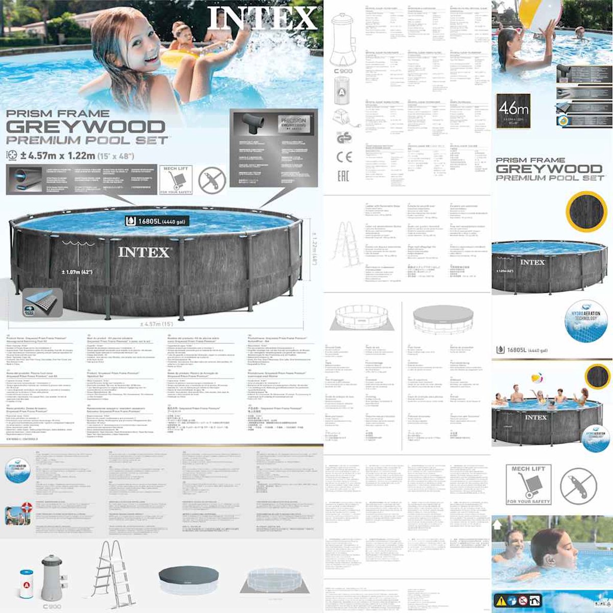 Intex Greywood Prism Frame zwembadset met filterpomp - Ø 457 x 122 cm