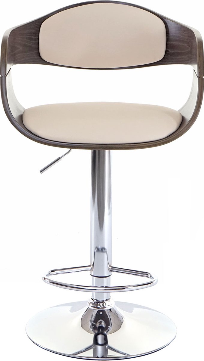 Cosmo Casa Barstoel - Houten Retro-Design Barstoel - Grijs - Kunstleer - Crème