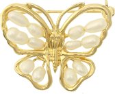 Behave Broche vlinder goud kleur met parels 3 cm