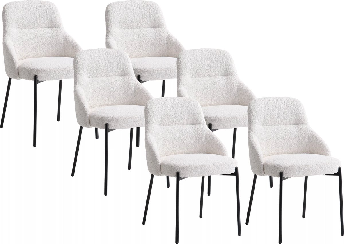 Vente-unique Set van 6 stoelen in bouclé en zwart metaal - Wit - LIAMONA