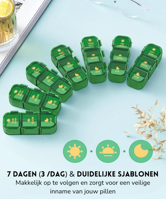 Pilulier 7 jours 3 compartiments – Boîtes à pilules amovible – Verrouillage solide – Utilisation hygiénique et sûre – Sans BPA
