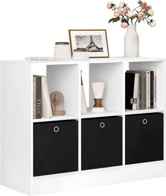 Relaxdays kinderboekenkast, HBD: 60 x 58 x 45 cm, kinderrek met wolkendesign, 3 vakken, MDF, klein kinderboekenrek, wit