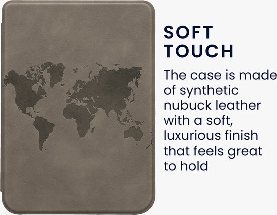 kwmobile e-reader hoesje geschikt voor Kobo Clara BW / Colour hoes - Ereader flip case met standaard - Kunstleren e reader cover - Wereldkaart design in grijs van Merkloos — afbeelding 4