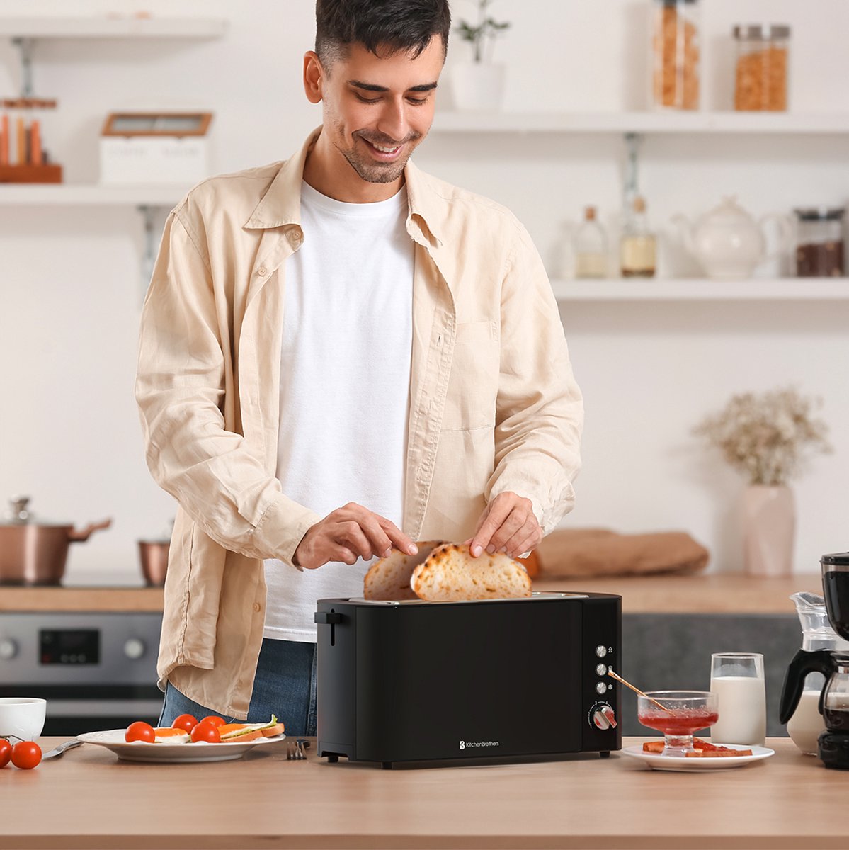 KitchenBrothers Broodrooster - Toaster - 6 Warmteniveaus - 2 Extra Lange Sleuven - BPA-vrij - 1520W - Zwart thumbnail 4