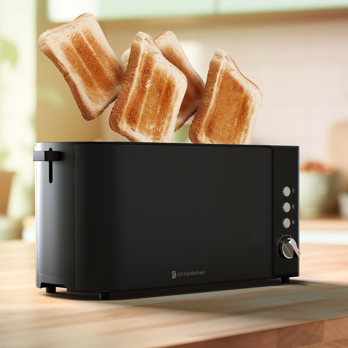 KitchenBrothers Broodrooster - Toaster - 6 Warmteniveaus - 2 Extra Lange Sleuven - BPA-vrij - 1520W - Zwart thumbnail 8