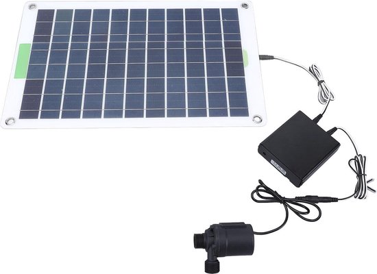 DCHOUSE Waterpomp op zonne-energie, 12V DC, dompelpomp met 2 x 120 W mono-zonnepaneel, 30Ah accu en 20A controller voor fontein, vijver, huis, boerderij, staal