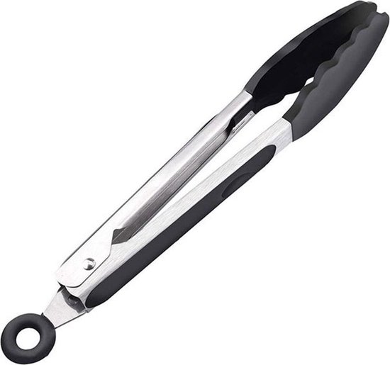 Siliconen Keukentang - Klein - Vleestang en Serveertang - BBQ en Barbecue Tang - Salade Tang - 21CM - Zwart