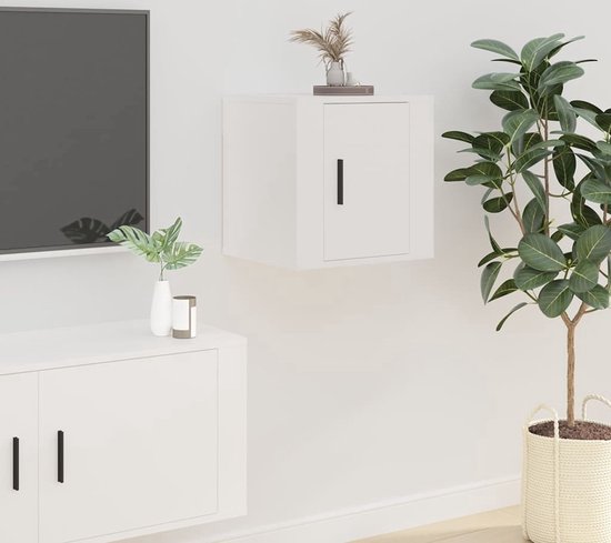 Unité murale TV The Living Store - naam - Fixation murale - 40 x 34,5 x 40 cm - Wit - Bois d'ingénierie