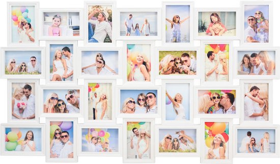 Decopatent® XL Fotolijst Collage voor 28 Foto's van (10x15 & 15x10 Cm) - Fotolijsten - Fotolijstje met 28 fotokaders - 103 x 60 Cm - Decopatent