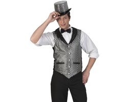 Glitter & Glamour Kostuum | Disco Malienkolder Gilet Zilver Man | Maat 56-58 | Carnaval kostuum | Verkleedkleding