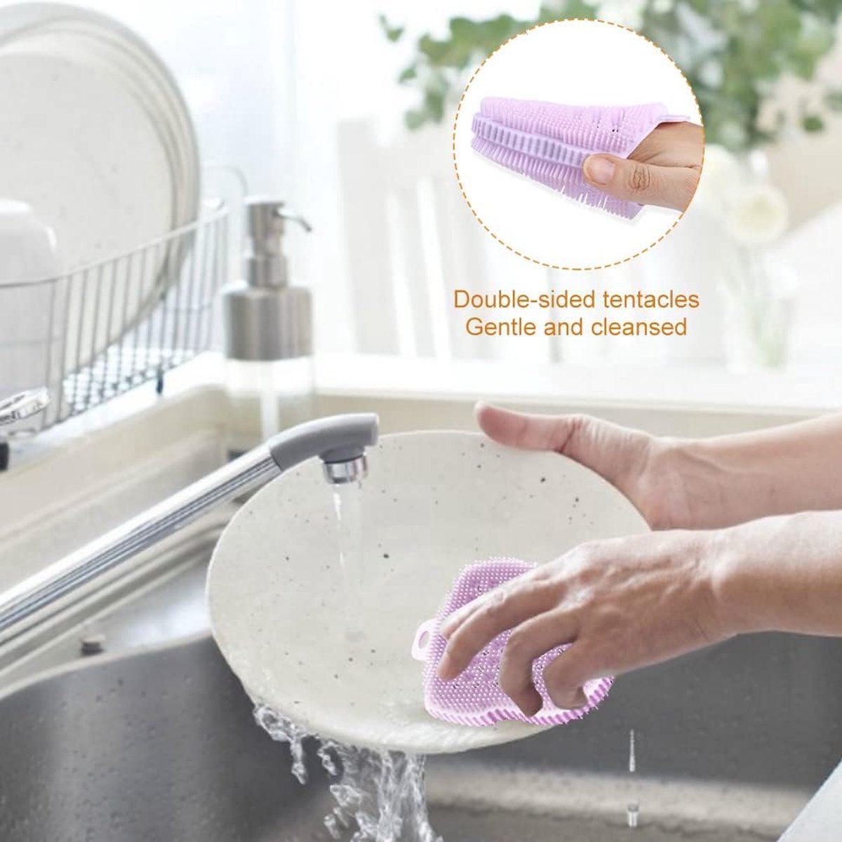 3-delige set afdruipzeef spoelbak roze zeefmand boven de zeef gootsteen keuken uittrekbare wastafel vergiet met afvoerzeef + siliconen borstel voor fruit wassen, noedels afdruipen, 34,5-48 x 6,5 x 20 cm