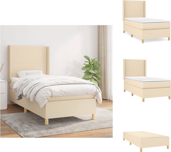 vidaXL Boxspring - Boxsprings - Bed - Slaapmeubel - Boxspring met matras stof crèmekleurig 90x190 cm
