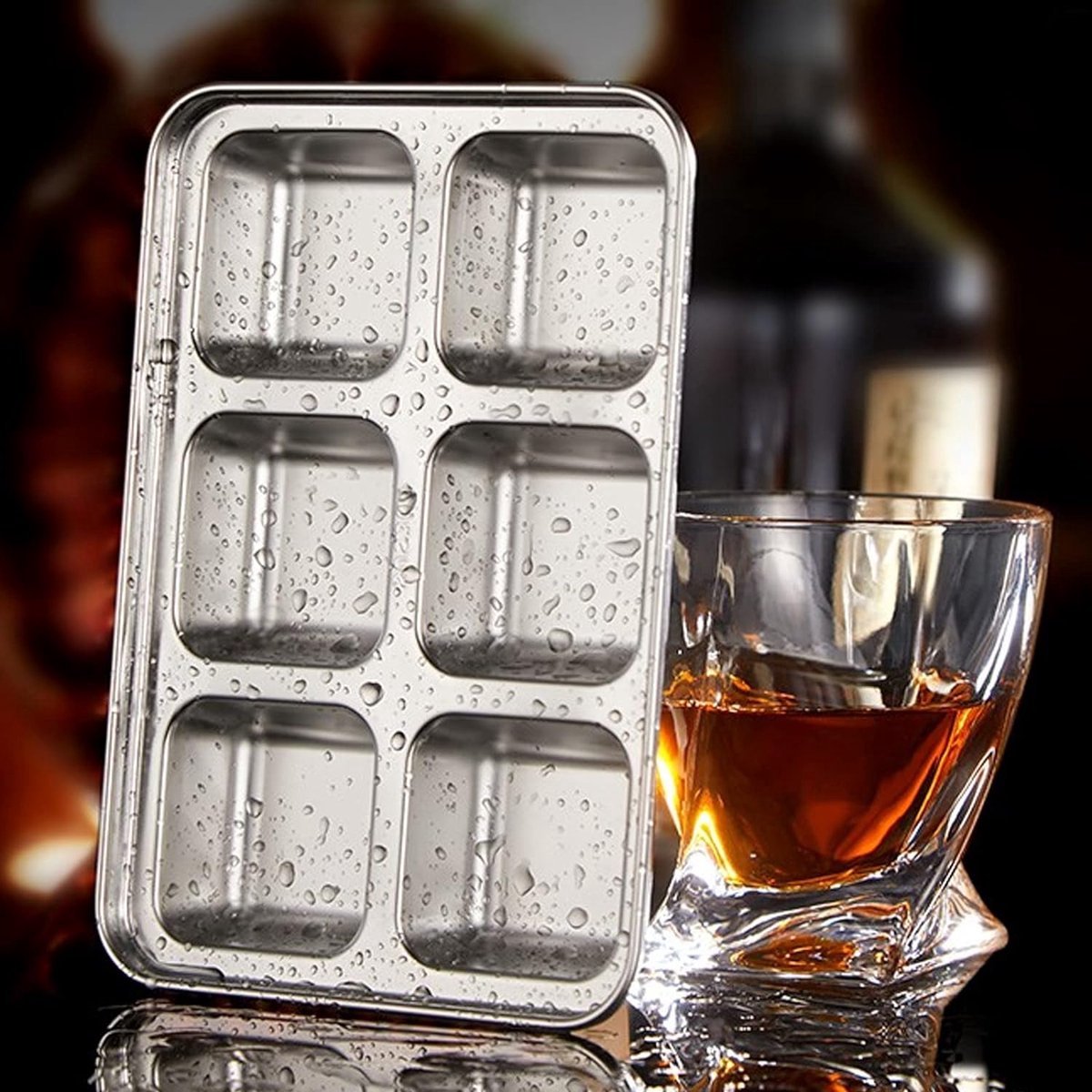 IJsblokjesbakje, ijsblokjesbakje, whisky-ijsblokjesstenen, roestvrijstalen ijsblokjesbakje met deksel, supergemakkelijk los te maken mallen voor cocktail, vriezer, whisky, chocolade, wijn, bierwodka