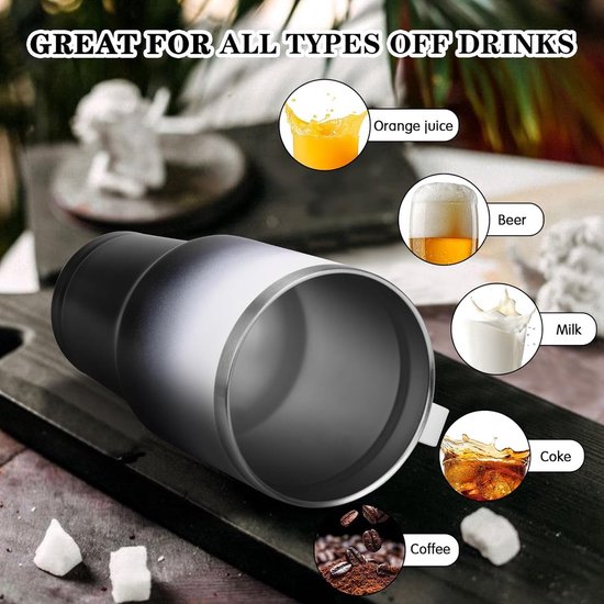 GLIESE Thermosbeker, koffiebeker van 316 roestvrij staal met drinkopening en rietje, 600 ml, koffiebeker om mee te nemen, reisbeker, thermosbeker, 100% dicht, 6 uur warm en 6 uur koud, grijs-wit
