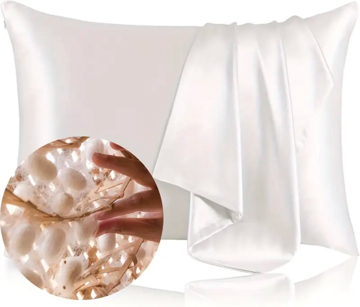 Ivoor wit 100% zijden kussensloop - Ivory White Silk beauty pillow - 100% Mulberry Silk pillowcase - 55cm x 60cm - moerbei zijden
