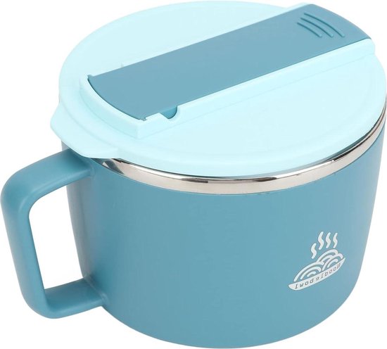 Pastakom voor magnetron - 1200 ml draagbaar roestvrij staal - bureausleufdesign - blauw .