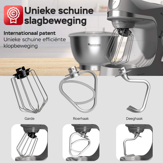 TurboTronic TT-002 Pro-Mix Keukenmachine - Staande Keukenmixer- keukenrobot- 5 Liter - 2000W - Zwart van TurboTronic — afbeelding 5