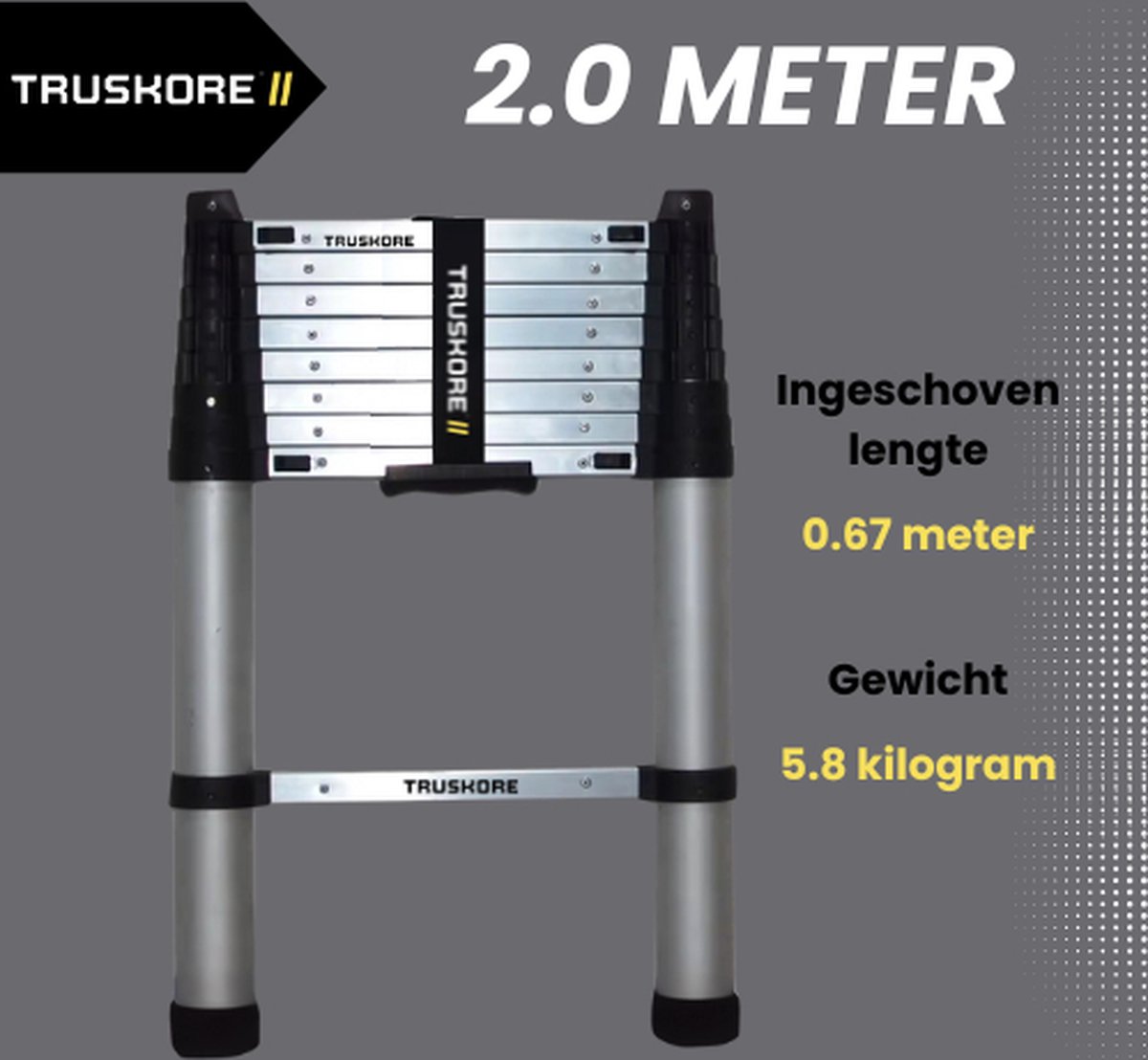 Truskore® Telescopische ladder 2.0 meter - Aluminium - Professionele Vouwladder - Telescoop ladder - Stevig & Vertrouwd - Soft Close - Volgens EU en NL veiligheidsnormen – foto 2