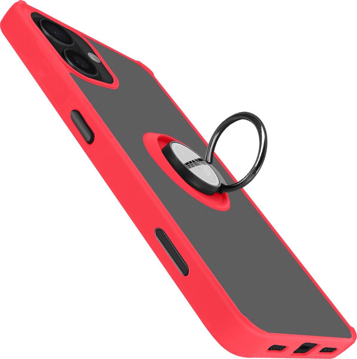 Avizar Metalen ring Geschikt voor Apple iPhone 16 Plus Video-ondersteuning, Rood
