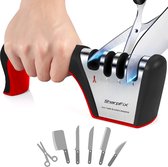 SharpFix Aiguiseur de couteaux 4-en-1 Prime – Aiguiseur antidérapant – Aiguiseur à tirage – Fusil d'aiguisage – Aiguiseur pour ciseaux et aiguiseur de couteaux à 3 étapes en un – Acier inoxydable