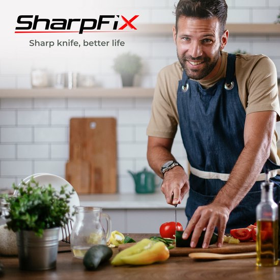 SharpFix Aiguiseur de couteaux 2-en-1 Core - Aiguiseur de couteaux antidérapant - Aiguiseur à tirage - Fusil d'aiguisage - Acier inoxydable