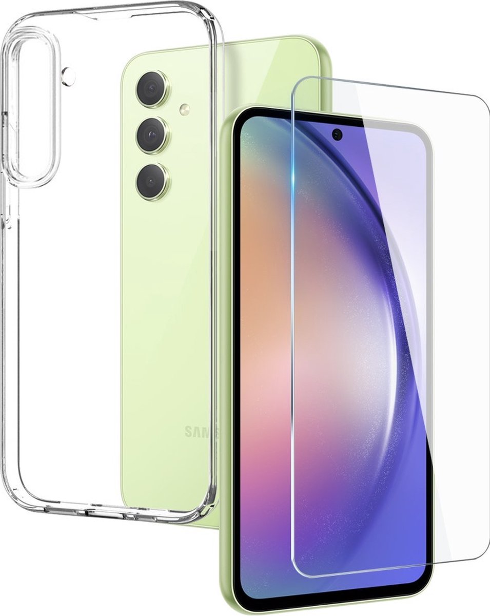 NORTHJO Hoesje - Geschikt voor Samsung Galaxy A54 Hoesje - NORTHJO 2-in-1 CombiDeal - Transparant TPU Hoesje met Glazen Screen Protector - Transparant