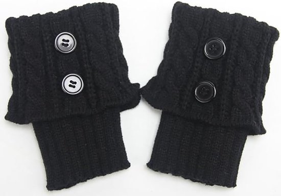Chaussettes tricotées à nœuds pour femmes - Jambières courtes pour bottes - Jambières pour filles - Noir - 1 paire