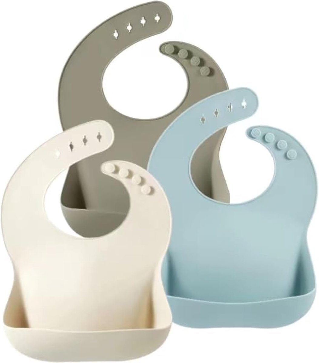 Goedkoopste JGS ® Prachtige Set van 3 Verstelbare Silicone Slabbetjes voor Baby's en Peuters met Diepe Opvangzak