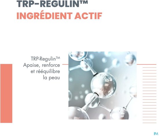 Moleculaire structuur met kleine bubbels. TRP-REGULIN™: Kalmeert, versterkt en herstelt de huid.