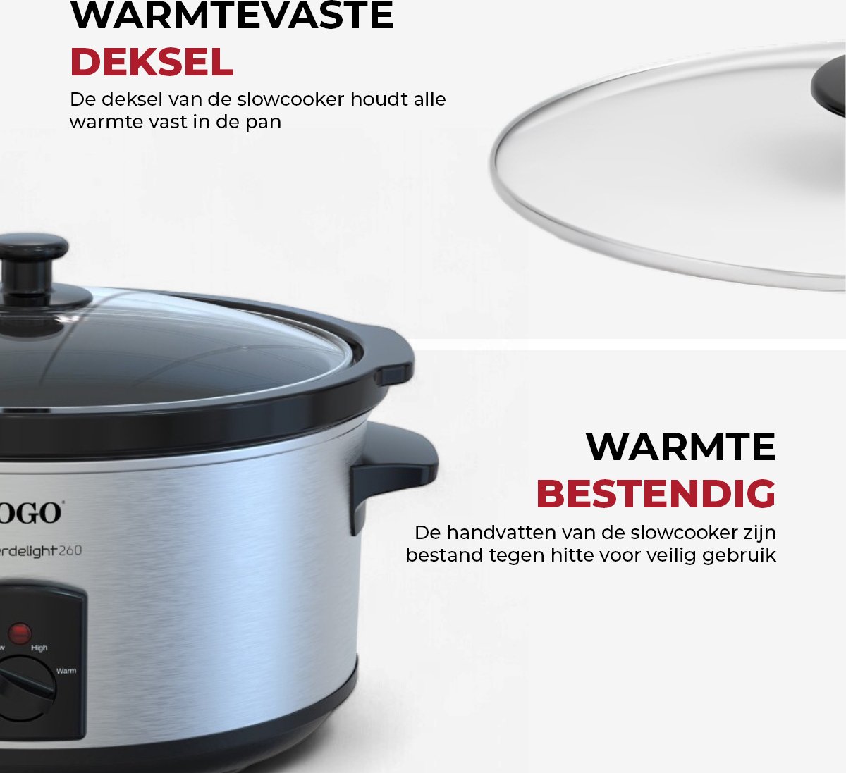 Afbeelding 3 van SOGO Slowcooker Geschikt voor 8 Personen - 5.5 Liter - 3 Kookfuncties - 260W - RVS