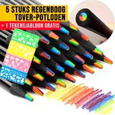 Allernieuwste.nl® SET 5 crayons magiques arc-en-ciel + 1 modèle de dessin gratuit – Pour un dessin magique coloré et créatif