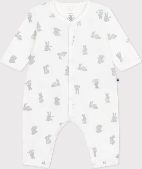 Petit Bateau Katoenen babypyjama zonder voetjes met konijnenprint Unisex Boxpak - Wit;Grijs