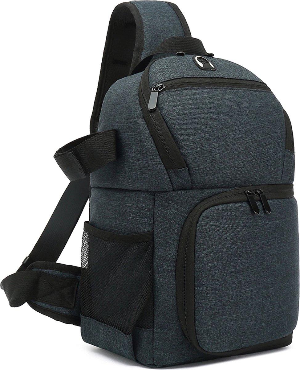 Qendore Napoli 7L schoudertas cameratas fototas voor Canon Nikon Olympus Fuji Pentax Sony foto camera video blauwgrijs