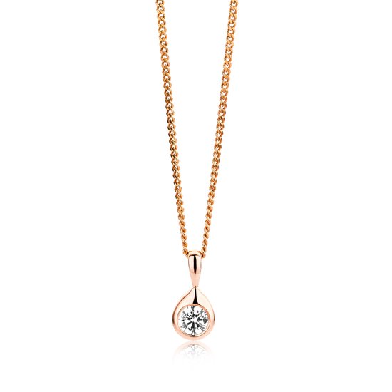 Miore zilveren Damesketting met hartvormige Hanger bezet met