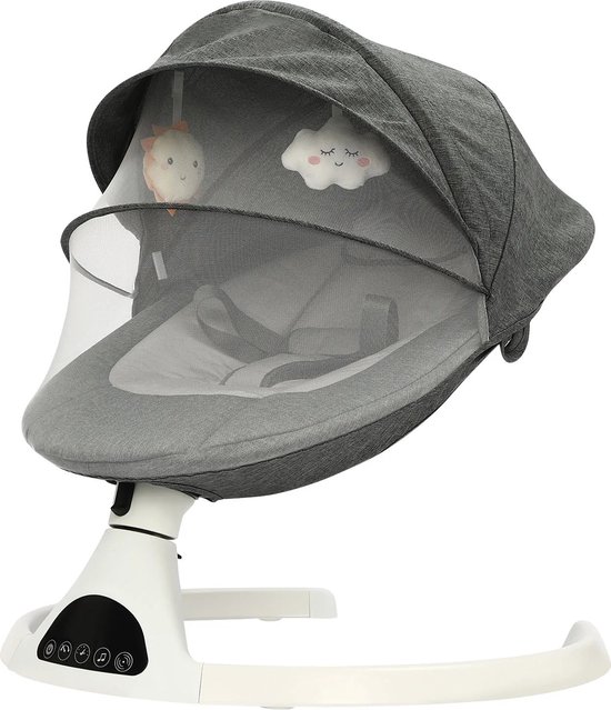 Chaise à bascule électrique Bébé – Avec Bluetooth, fonctionnement tactile et télécommande – Temps de balancement et amplitude réglables – Confortable et sûr – Convient pour 0 à 12 mois