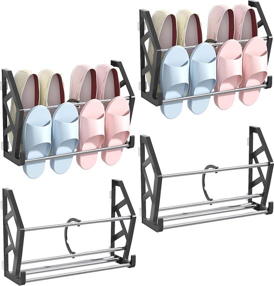 Yocice Wandmontage schoenenrek 6-pack met kleverige hangende strips, plastic schoenenhouder opbergorganizer, deurschoenhangers (SM03-wit-6 Yocice Wandmontage schoenenrek 6-pack met kleverige hangende strips, plastic schoenenhouder opbergorganizer, deurschoenhangers (SM03-wit-6