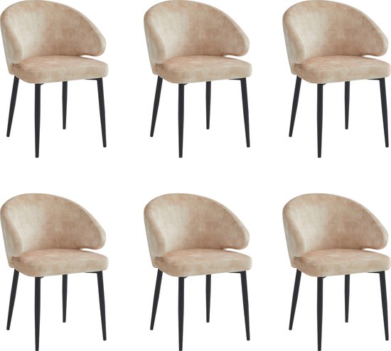 Colenis® - Chaise de salle à manger Ruby - Set de 6 - Beige - Velours Adoré - Design